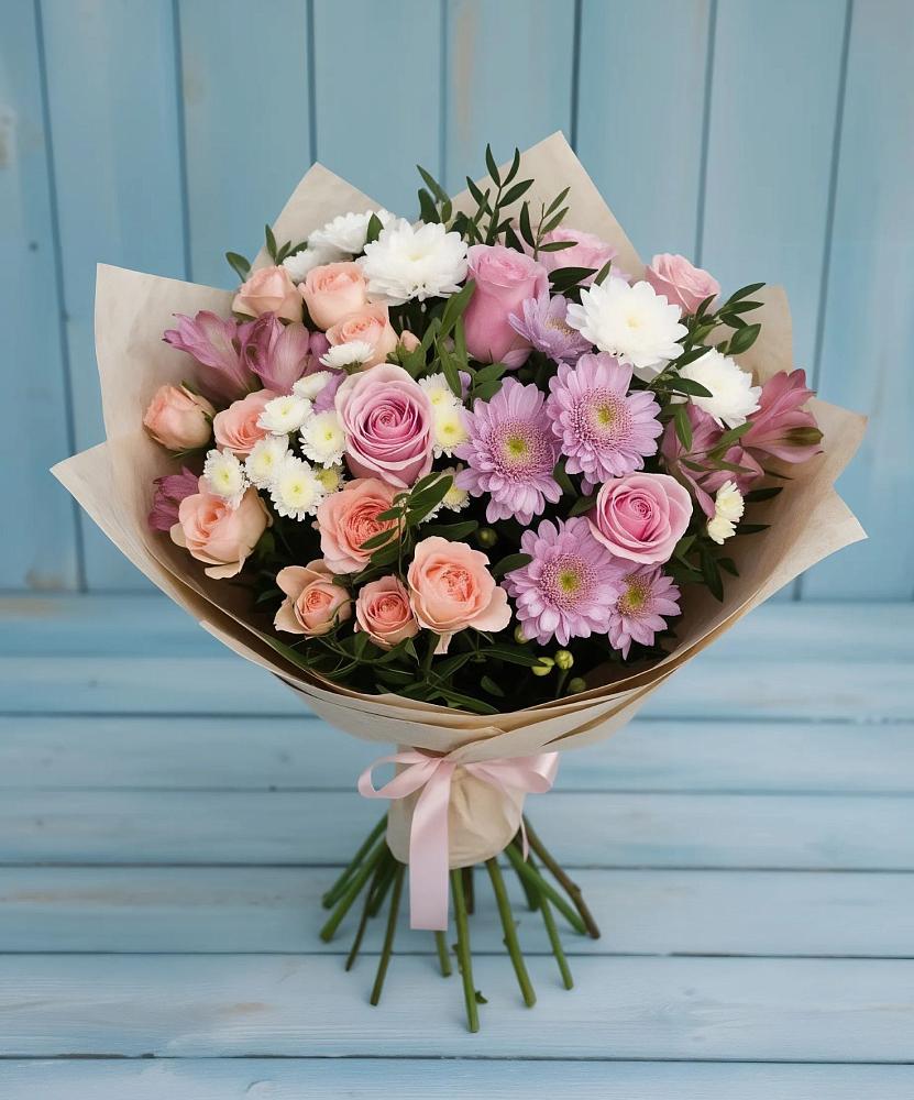 Букет цветов из: Хризантемы, Розы и Альстромерии в Апатитах