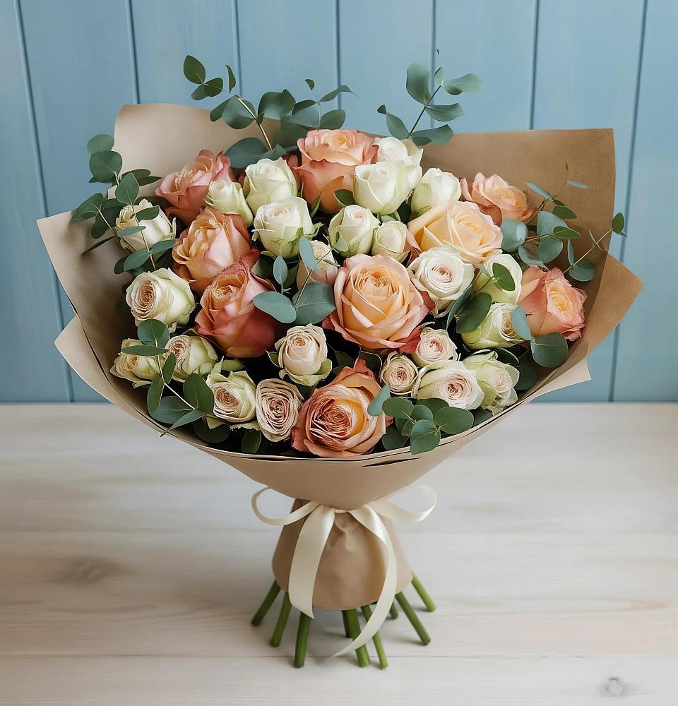 Букет цветов из: Альстромерии и Розы в Апатитах