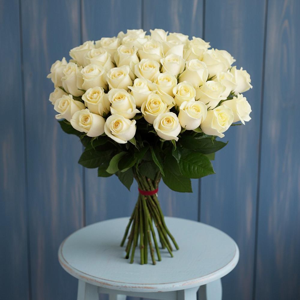 Букет 51 Белая роза Эдлесс Лав в Апатитах