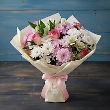 Букет цветов из:  Хризантемы, Альстромерии и Розы в Апатитах