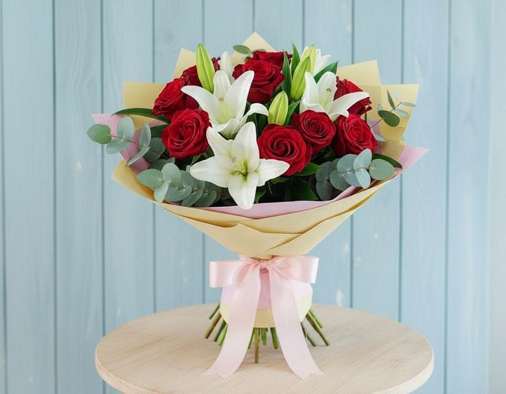 Букет цветов из: Лилии и Розы в Апатитах